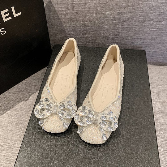 Damen Ballerinas mit funkelnden Strass-Applikationen und elegantem Schleifenakzent EB