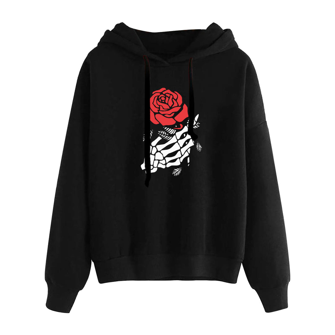 Damen nan lässiger Oversize Kapuzenpullover mit Herz‑und‑Pfotenprint, Kordelzug und gerippten Bündchen EB