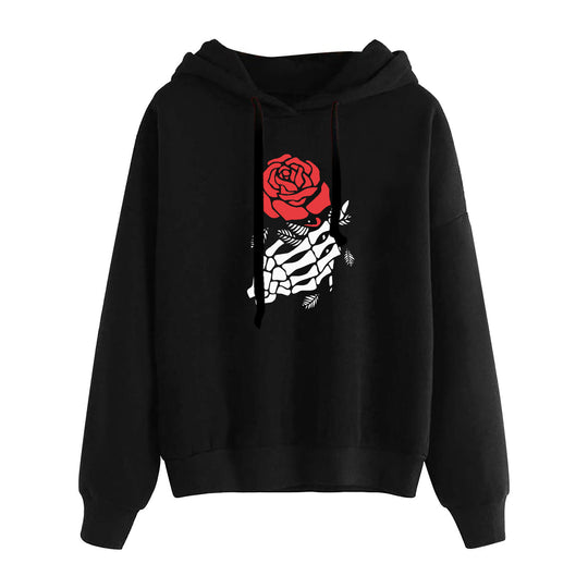 Damen nan lässiger Oversize Kapuzenpullover mit Herz‑und‑Pfotenprint, Kordelzug und gerippten Bündchen EB