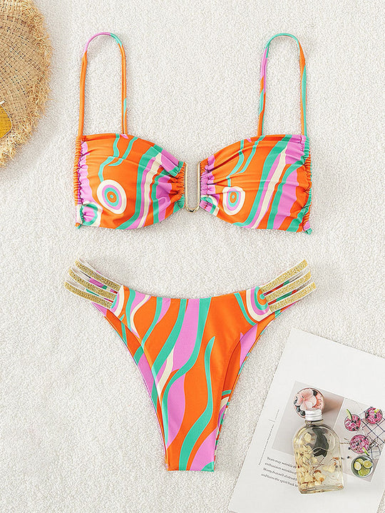 Damen Zweiteiliges Bikini-Set mit modischem Wickeldesign und elastischen Trägern EB