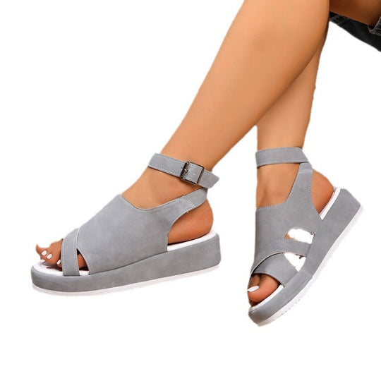 Damen Komfortable Wedge-Sandaletten mit doppeltem Riemendesign EB