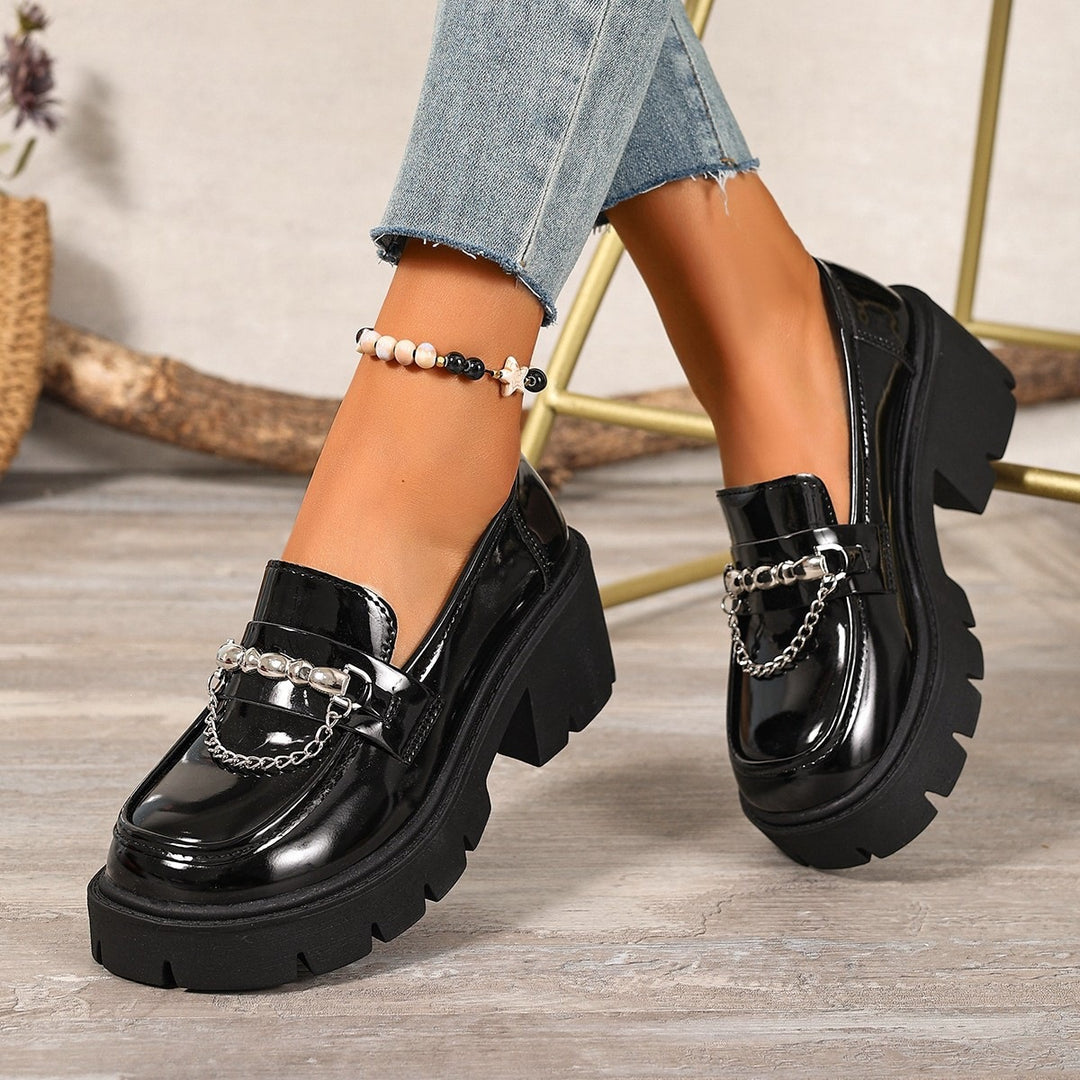 Damen Modische Plattform-Mokassins mit Ketten-Detail R&B