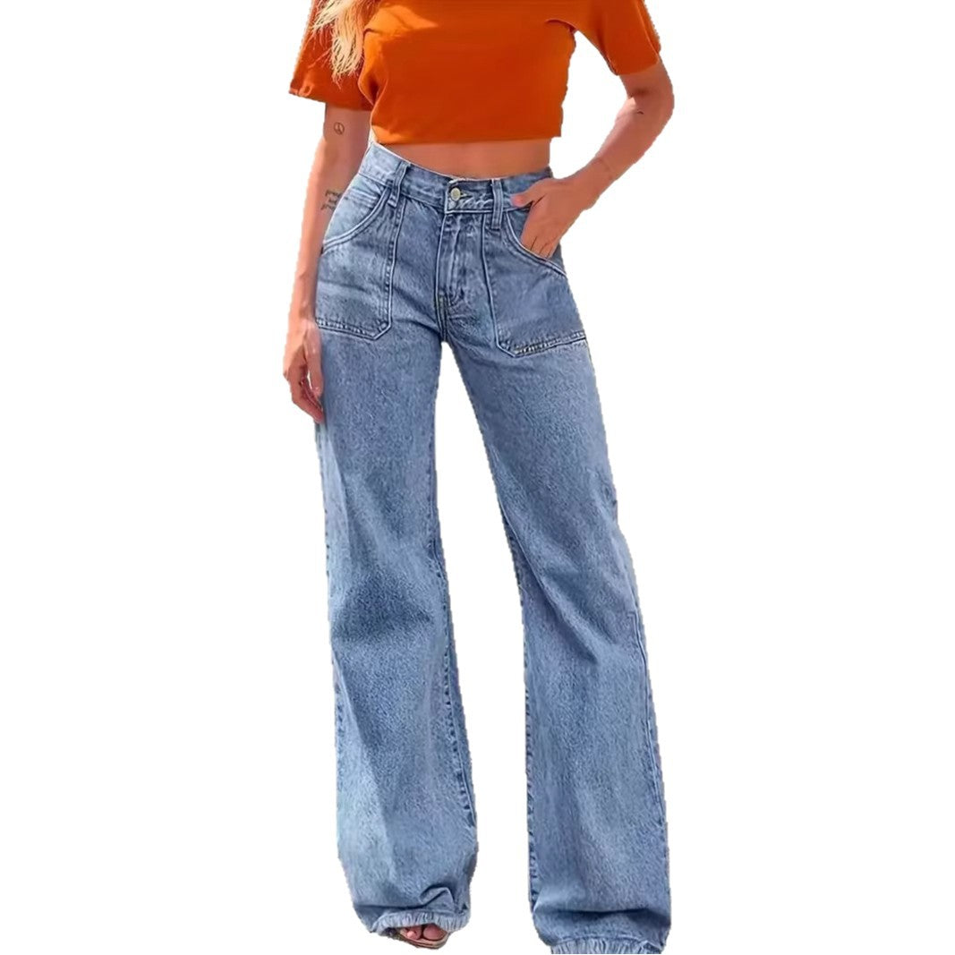 Damen weit geschnittene Jeans mit fransigem Saum EB