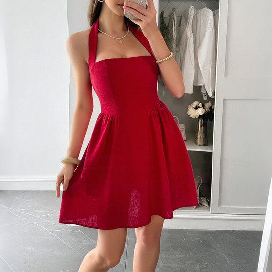 Damen Sommerliches A-Linien Kleid mit aufregendem Halterdesign EB
