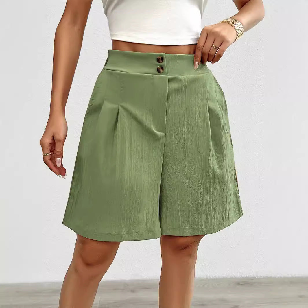 Damen Elegante Shorts mit Knopfverschluss und faltigem Design EB