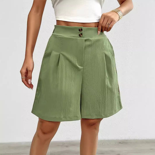 Damen Elegante Shorts mit Knopfverschluss und faltigem Design EB