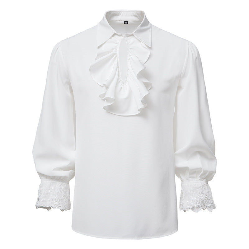 Damen Bluse mit Rüschendetails und Spitzenabschlüssen EB