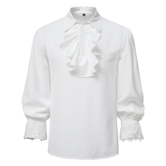 Damen Bluse mit Rüschendetails und Spitzenabschlüssen EB