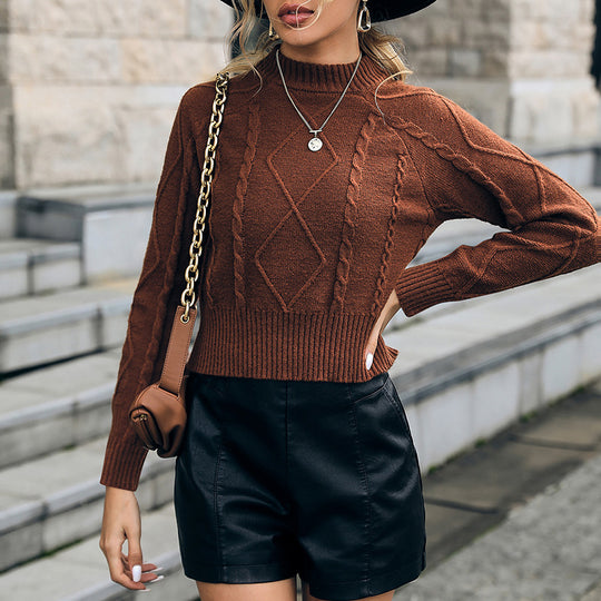 Damen Grobstrickpullover mit trendigem Rippstrickdesign und hochgeschlossenem Kragen EB