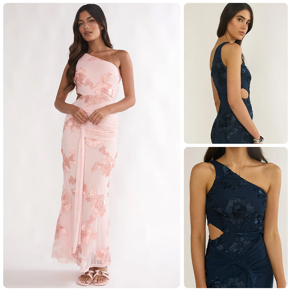 Damen Elegantes Abendkleid mit asymmetrischem Design und floralem Cut-Out EB