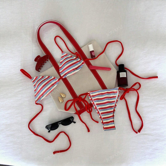 Damen Triangel-Bikini-Set mit verspieltem Design und regulierbaren Trägern EB