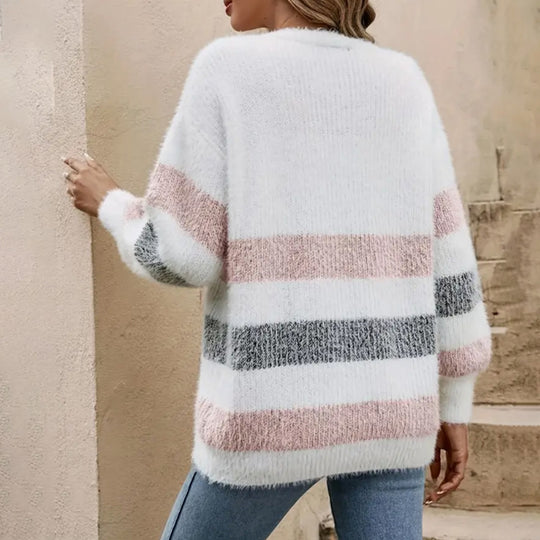 Damen Strickjacke mit modernen Farbblockstreifen EB