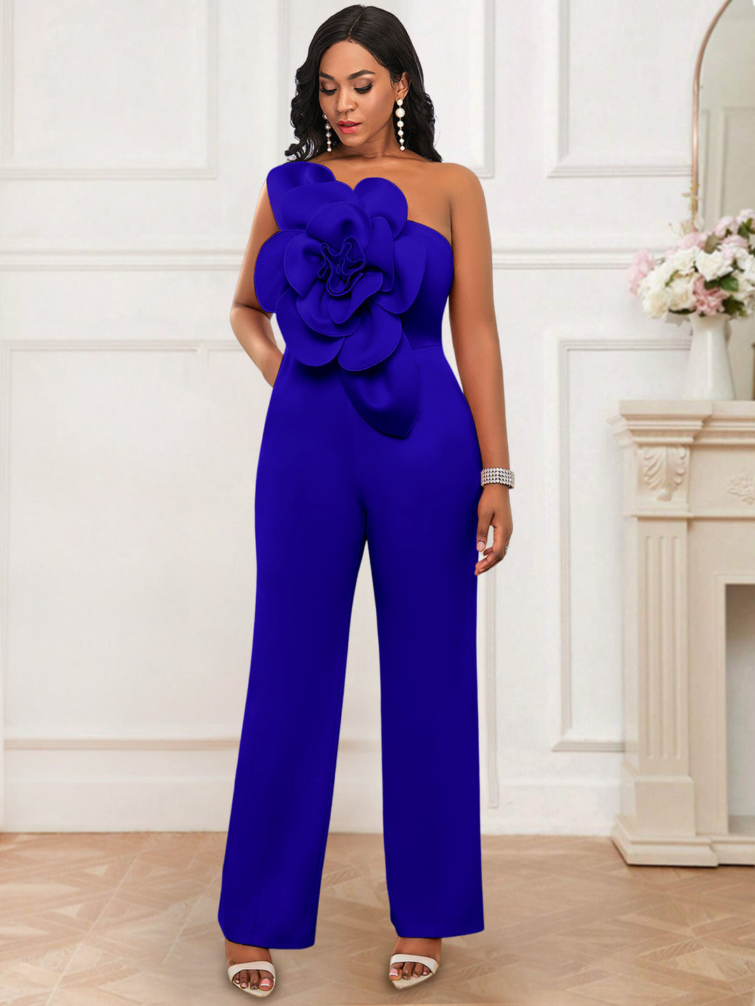Damen eleganter Overall mit großem Blumenakzent EB