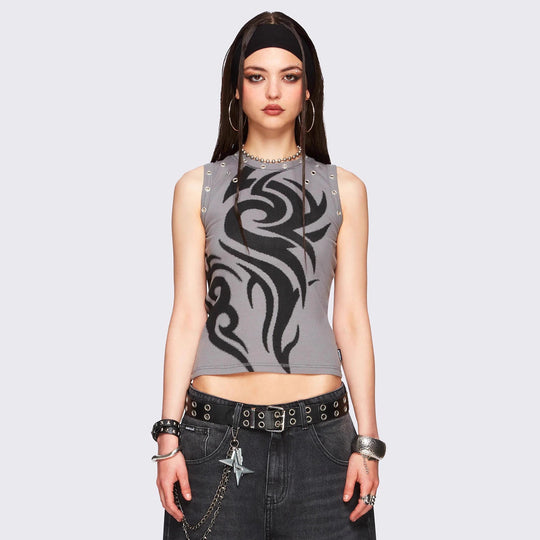 Damen Figurbetontes Top mit grafischem Design EB
