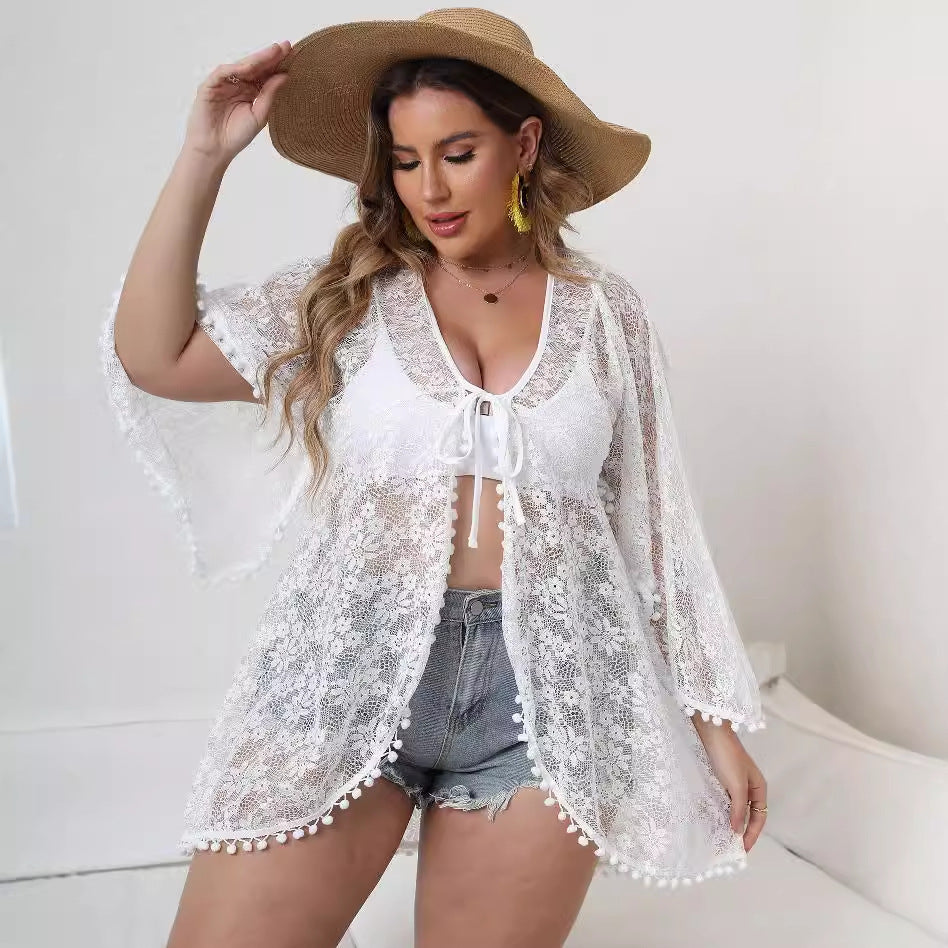 Damen Eleganter Spitzen-Strandüberwurf EB