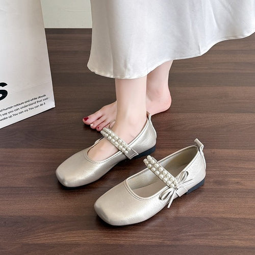 Damen Ballerinas mit dekorativem Perlenriemen und Schleifenakzent EB