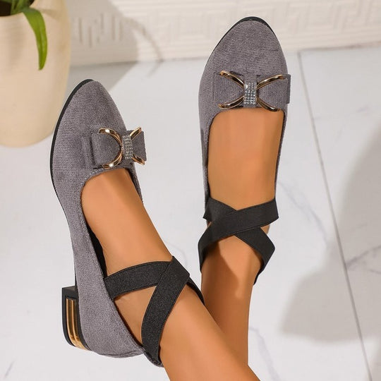 Damen Ballerinas mit modischem Umschlag und glamouröser Schleifenverzierung EB