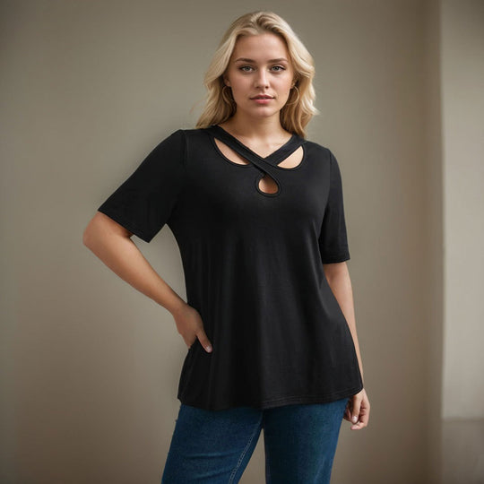 Damen Kurzarmshirt mit Kreuz-Ausschnitt EB