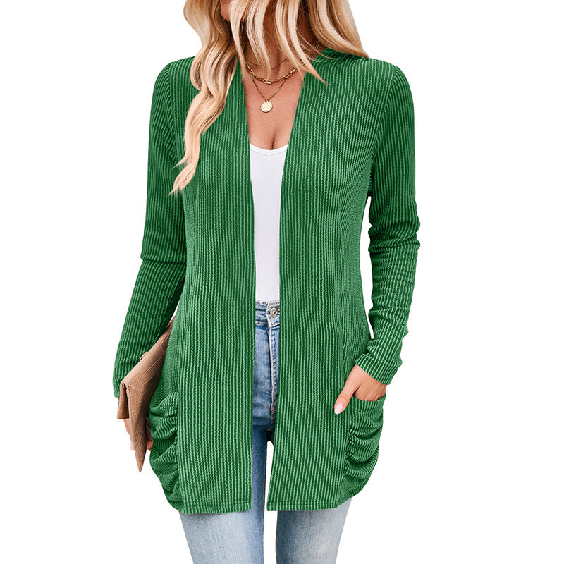 Damen Strickjacke mit Raffung und praktischen Taschen EB