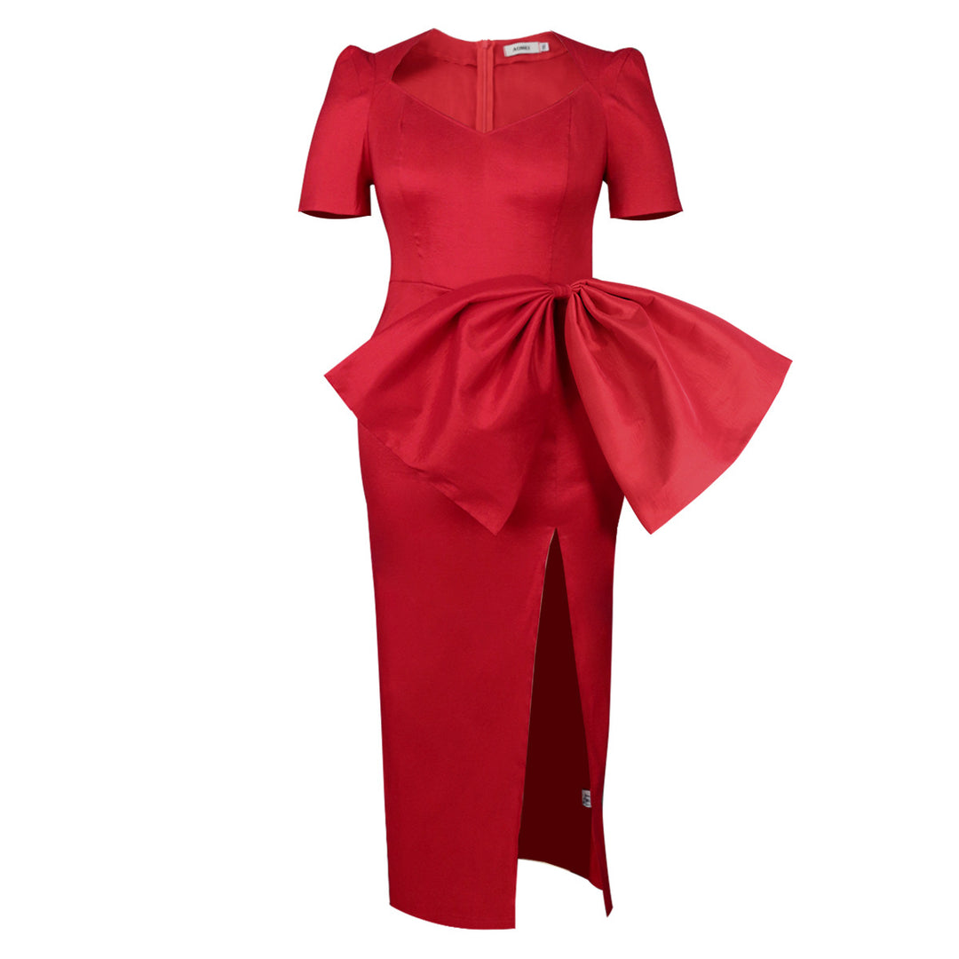Damen Elegantes Abendkleid mit dekorativem Schleifen-Akzent und hohem Schlitz EB