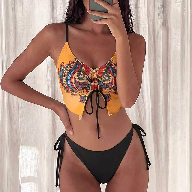 Damen Bikini-Oberteil mit kunstvollem Musterdruck und verstellbaren Trägern EB