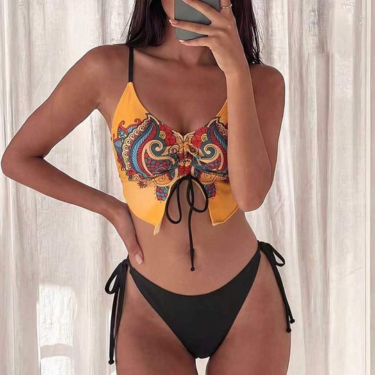 Damen Bikini-Oberteil mit kunstvollem Musterdruck und verstellbaren Trägern EB