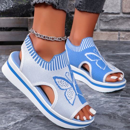 Damen Sportliche Plateau-Sandalen mit modischem Schmetterlingsdesign EB