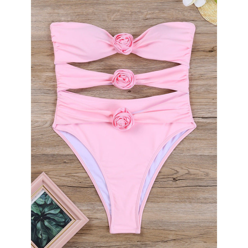 Damen Cut-Out Einteiler Badeanzug mit floralem Detail EB