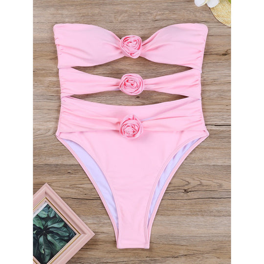 Damen Cut-Out Einteiler Badeanzug mit floralem Detail EB
