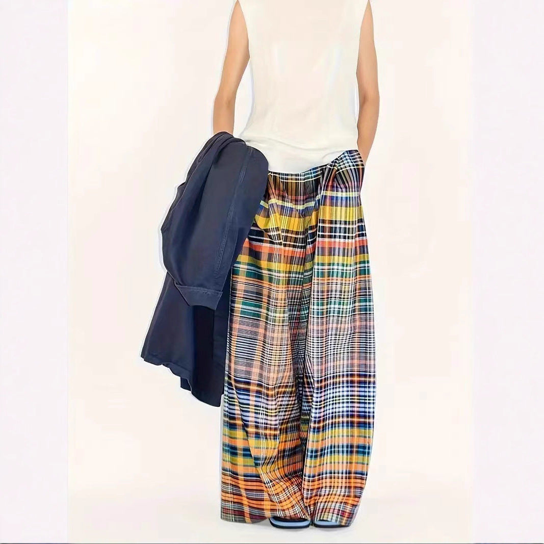 Damen weite Karohose mit elastischem Bund und fester Webstruktur R&B