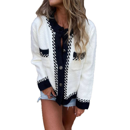 Damen Kuschelige Jacke mit eleganten Kontrastdetails EB