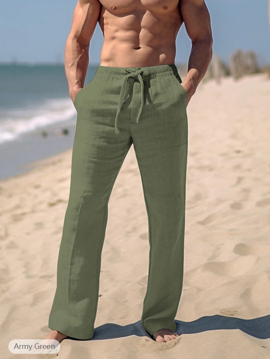 Herren nan weite Resort-Freizeithose im Palazzo-Stil aus Leinenmix mit Tunnelzug und seitlichen Eingrifftaschen Eichborn Berlin