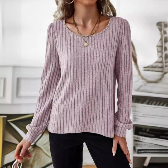 Damen Gestreifter Pullover mit Puffärmeln EB