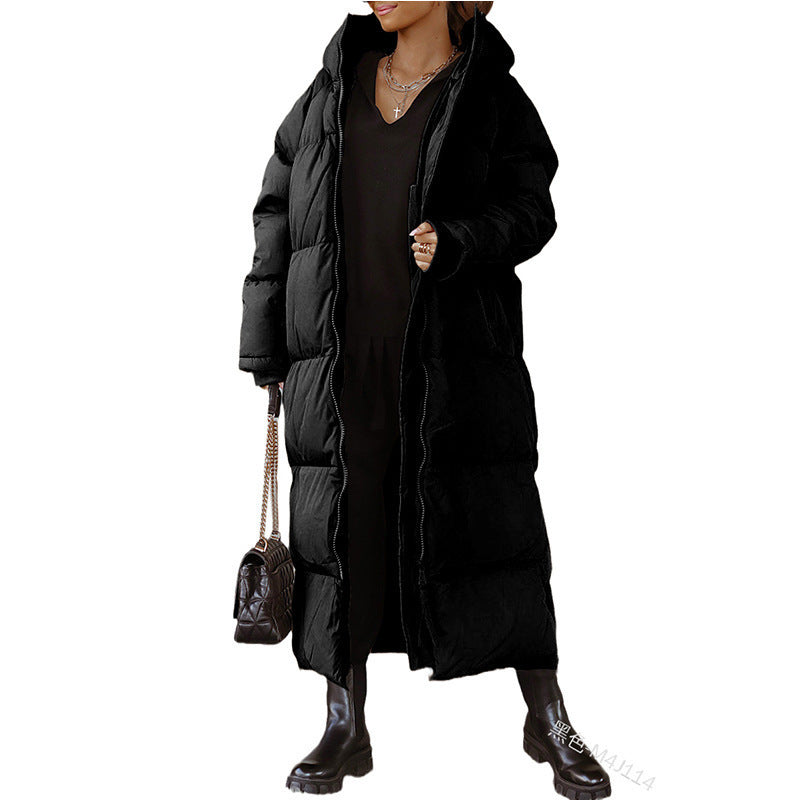 Damen Lange Steppjacke mit Kapuze EB