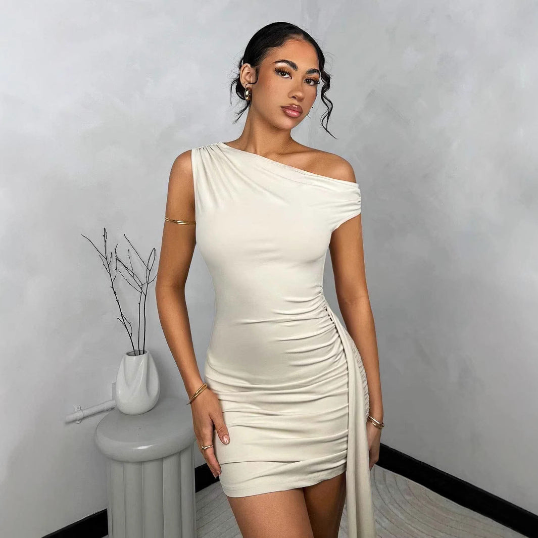 Damen Einseitiges Minikleid mit asymmetrischem Schnitt und Drapierung EB