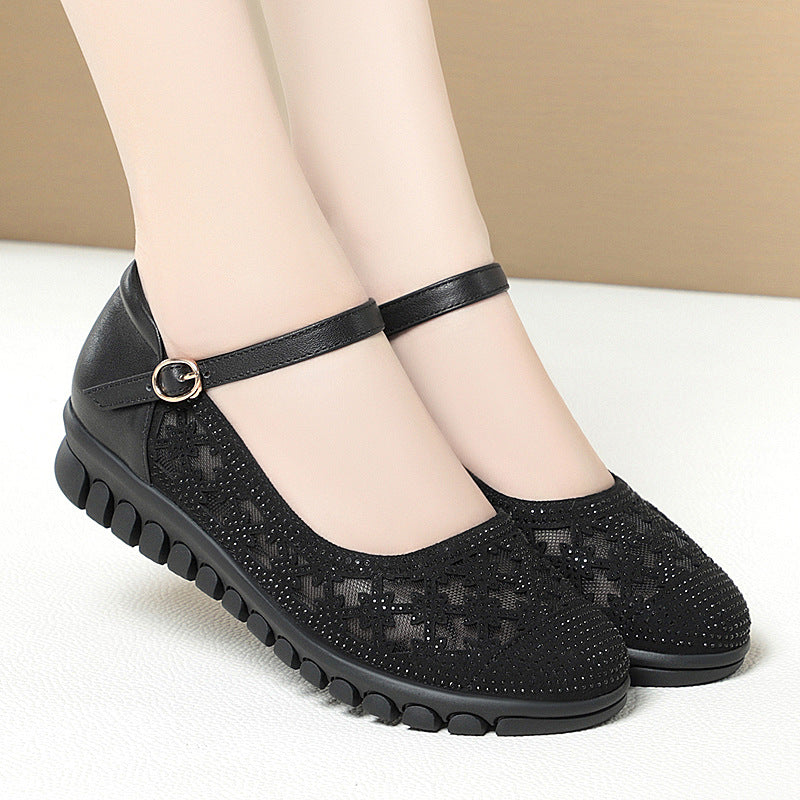 Damen Ballerinas mit verstellbarem Riemen und funkelnden Strassdetails EB