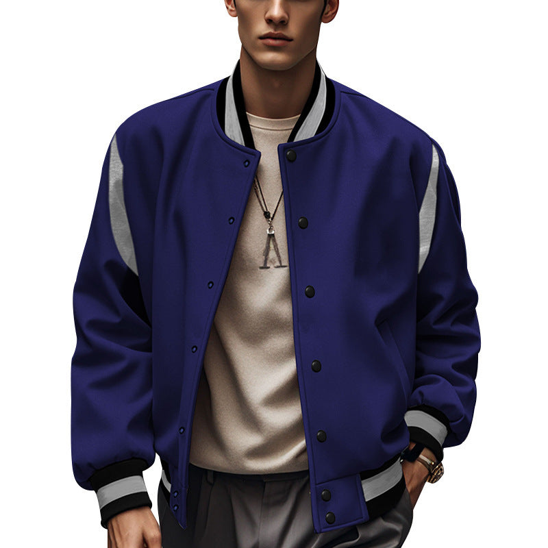 Herren Sportliche Collegejacke im retro Stil mit Kontrastärmeln und Druckknopfverschluss EB