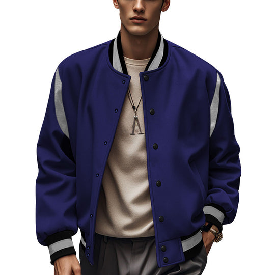 Herren Sportliche Collegejacke im retro Stil mit Kontrastärmeln und Druckknopfverschluss EB
