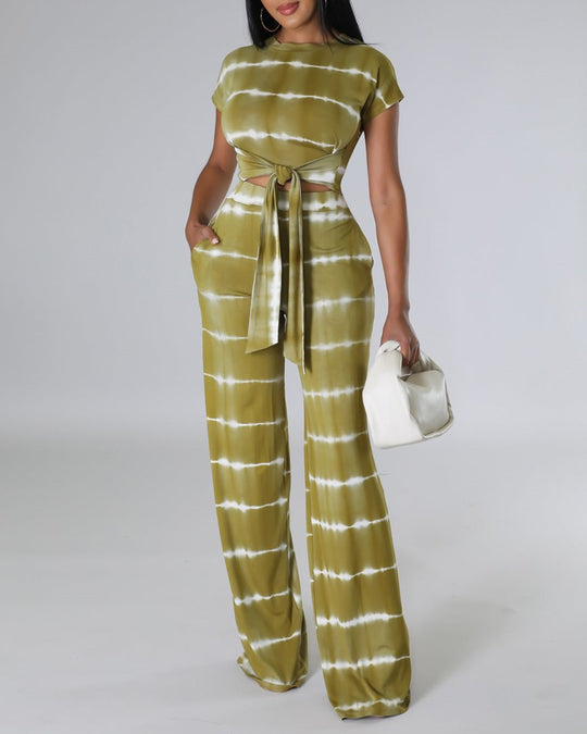 Damen elegantes Jumpsuit mit Taillengürtel und seitlichen Taschen EB