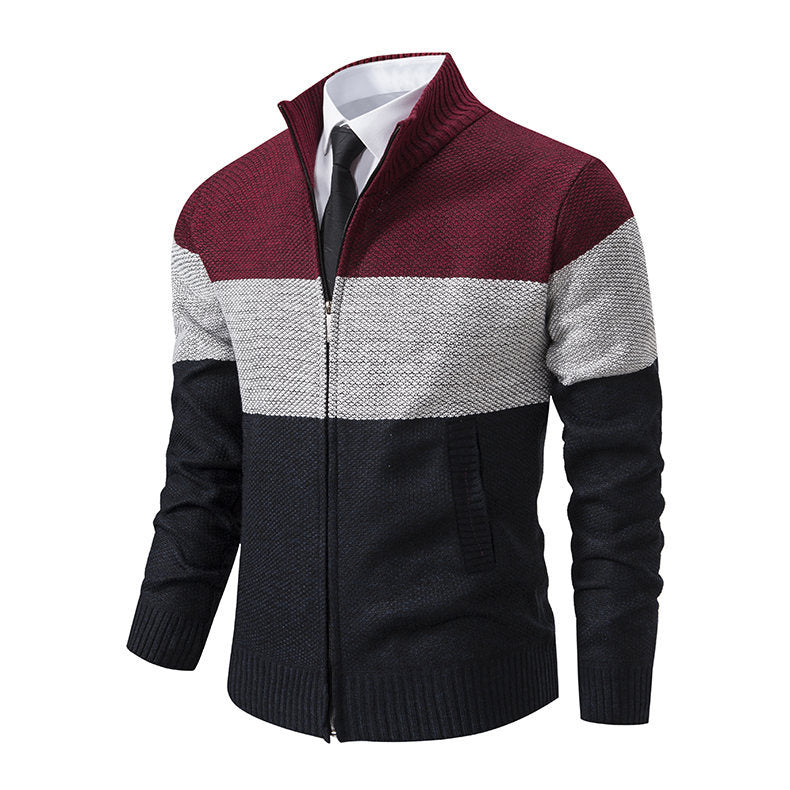 Herren modische Strickjacke mit Stehkragen und modernem Zip EB