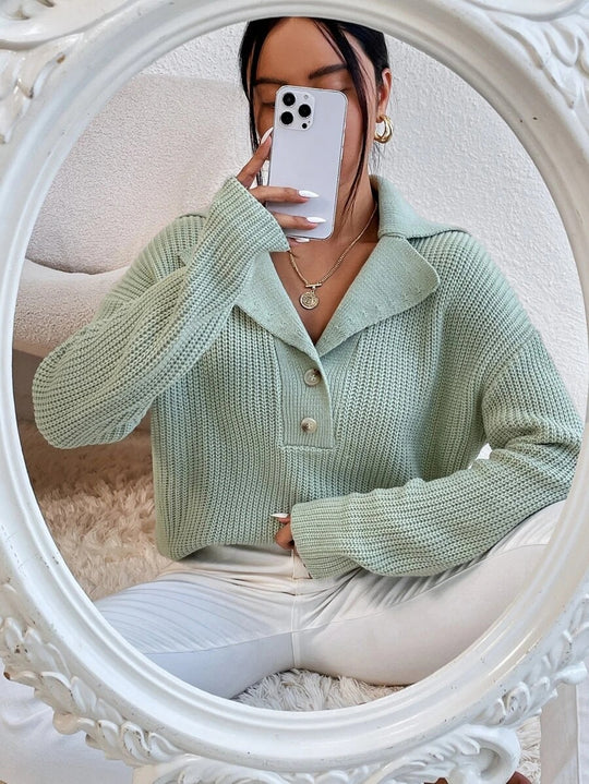 Damen gemütlicher Knit-Pullover mit Kragen EB