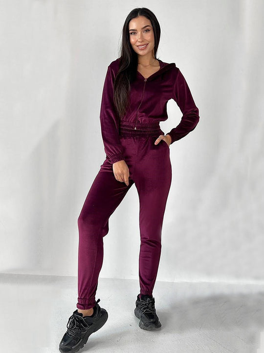 Damen Sportliches Fleece-Loungewear-Set mit Kapuze und tailliertem Schnitt EB