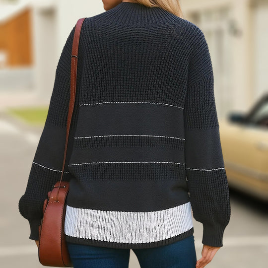Damen modischer Strickpullover mit strukturiertem Kragen und Knopfdetails EB