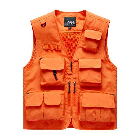 Herren Outdoor-Mehrfachtaschenweste im Anglerstil mit luftiger Mesh‑Rückenpartie und Schnellzugriffstaschen EB