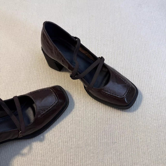 Damen Elegante Mules mit modischem Schnürdesign und komfortablem Blockabsatz EB