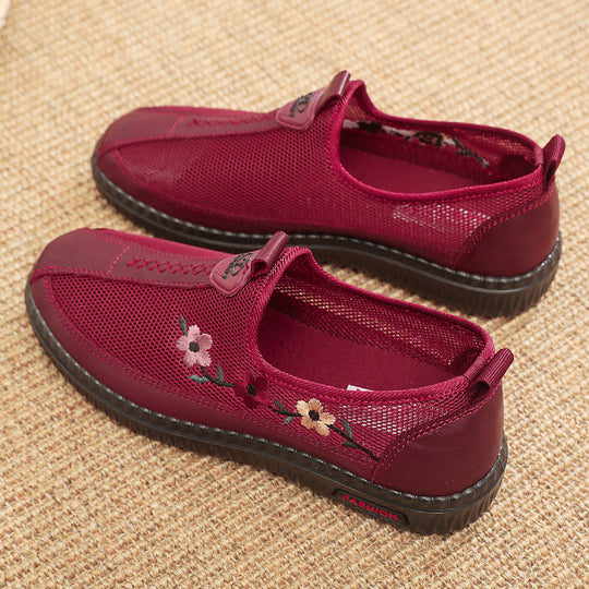 Damen Bequeme Slip-On Schuhe mit atmungsaktiver Netzstruktur und floralem Design EB