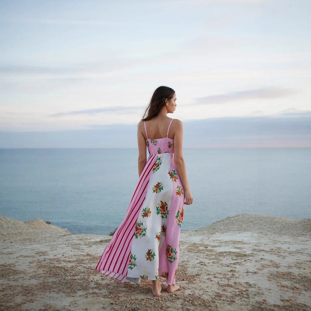 Damen Maxikleid mit floralem Design und verstellbaren Trägern EB