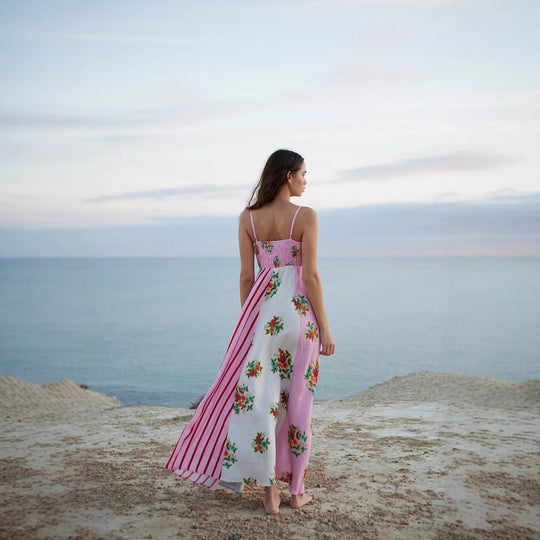 Damen Maxikleid mit floralem Design und verstellbaren Trägern EB