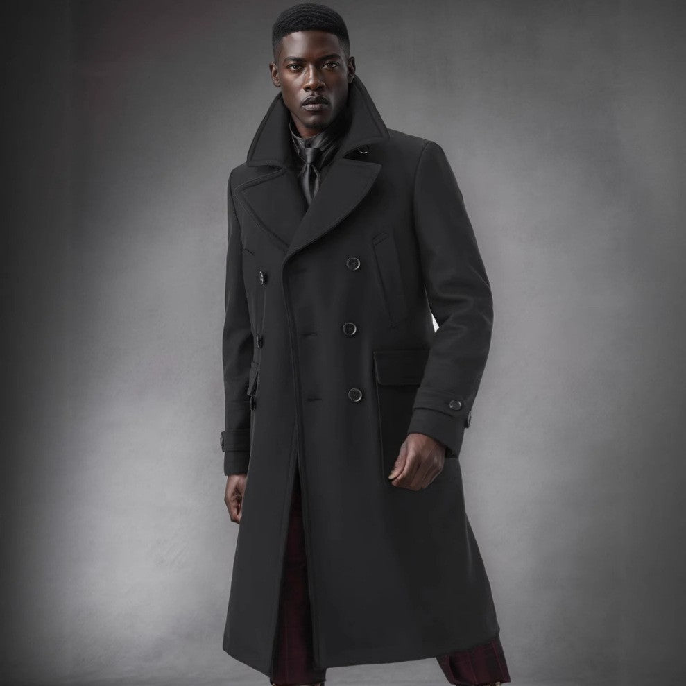 Herren eleganter, langer Doppelpeltz-Mantel EB