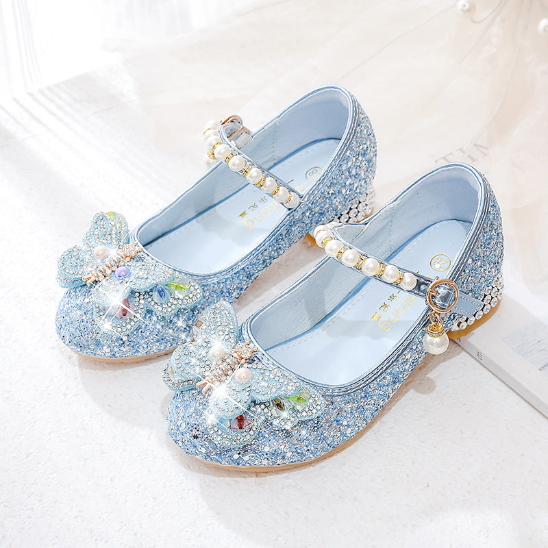 Mädchen Ballerinas mit funkelnden Schmetterlingsapplikationen und Perlenverzierungen EB